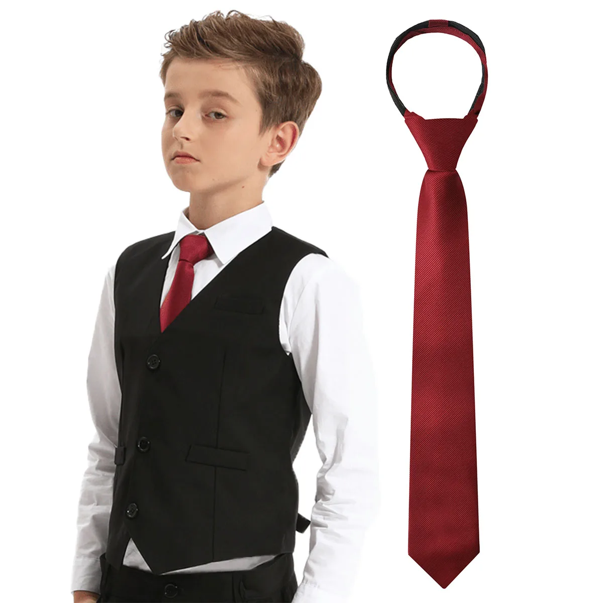 

Boys Girls Neckties Kids Zipper Solid Adjustable Accessories Teenager Students Photograph Perform Tie 6-16 Years Old