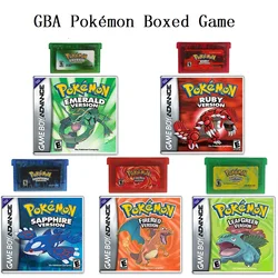 GBA Game Card Pokémon Leaf Green, Fire Red, Ruby, Sapphire HD Color Box, United States Version of The English Game