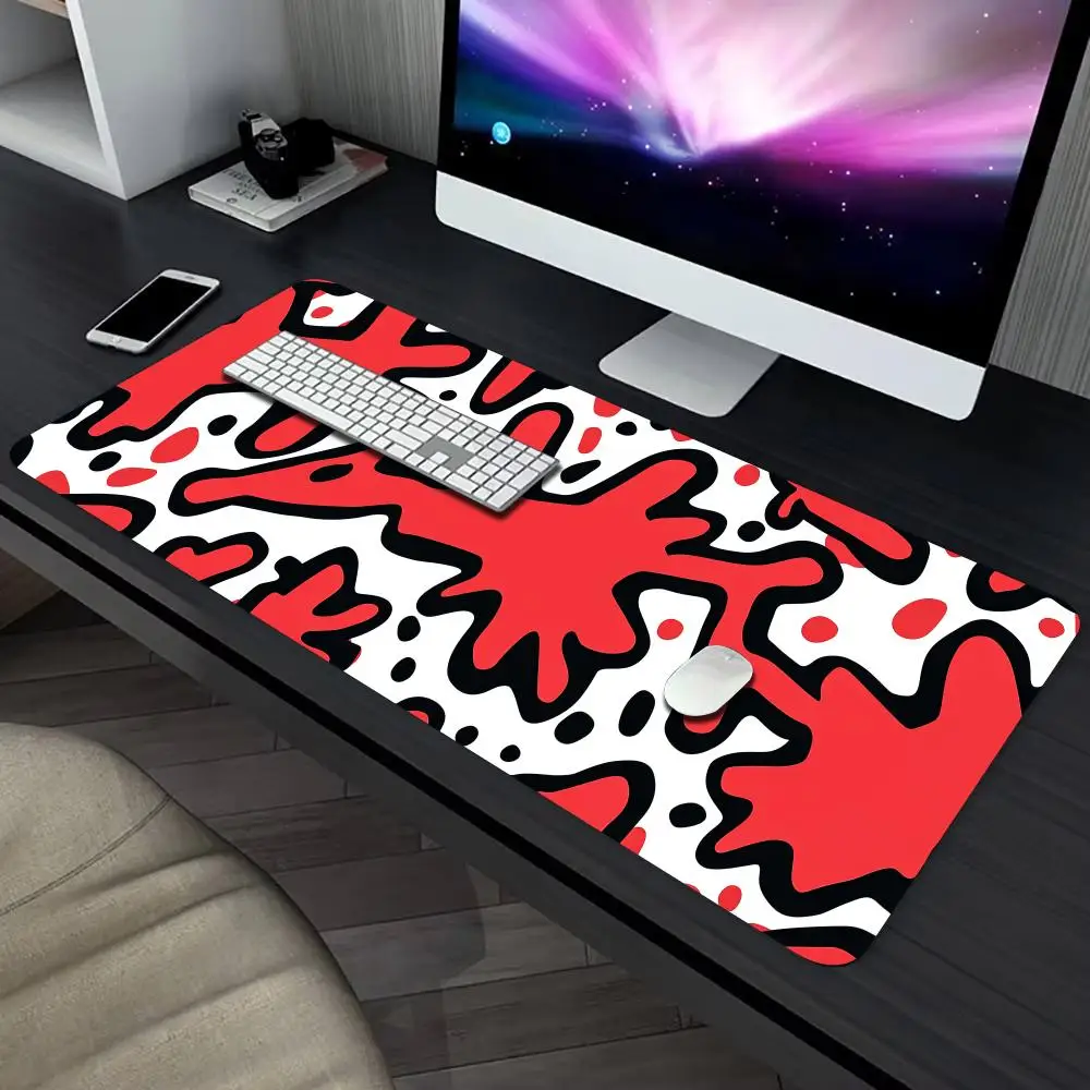 Red and white artistic pattern Mouse Pad Gaming mats Non-Slip Desk Mat mouse carpet with Stitched Edge HD printing Office mat