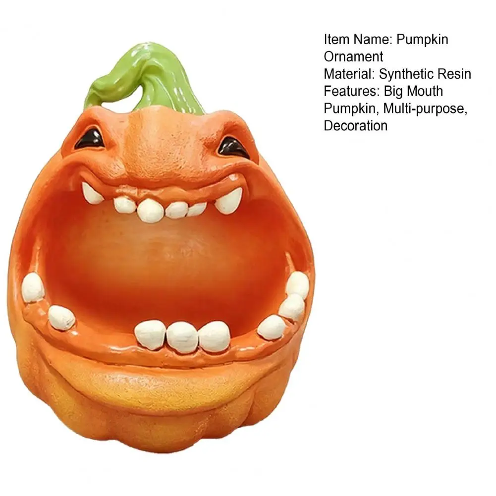 Halloween Pumpkin Storage Box Big Mouth Cartoon Pumpkin Resin Figurine Jewelry Keys Container Desktop Decors view 5