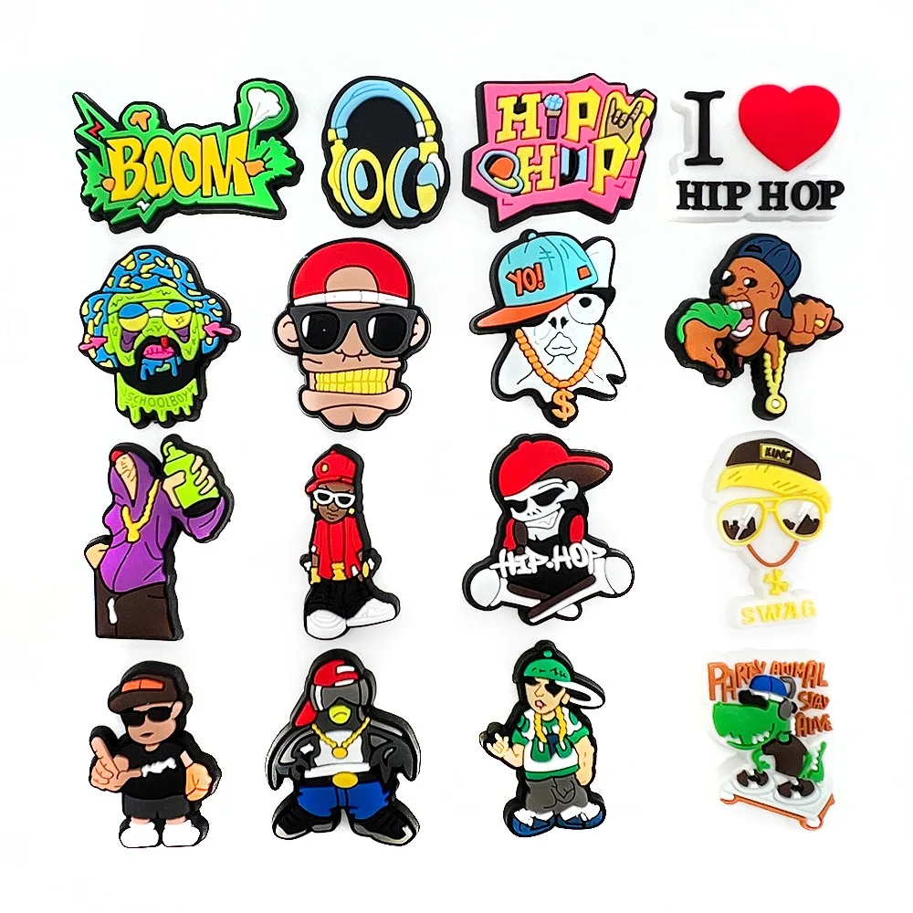16Pcs Hip Hop Rock Shoe Charms For Clog Sandals Shoes Decorations Accessories Buckle For Friend Party Gifts