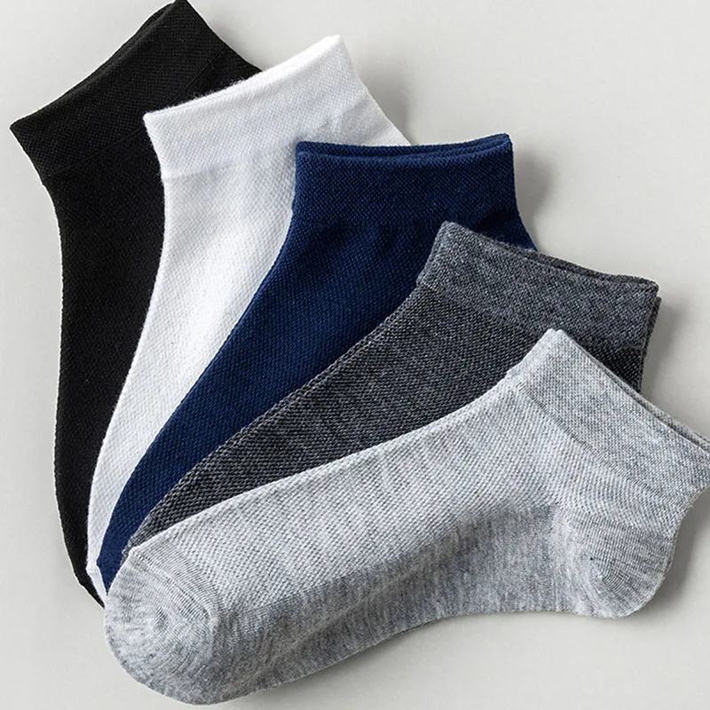 5 Pairs Summer Men's Thin Polyester Cotton Mesh Socks Breathable Odor Resistant And Sweat Absorbing Pure Color Sports Thin Socks