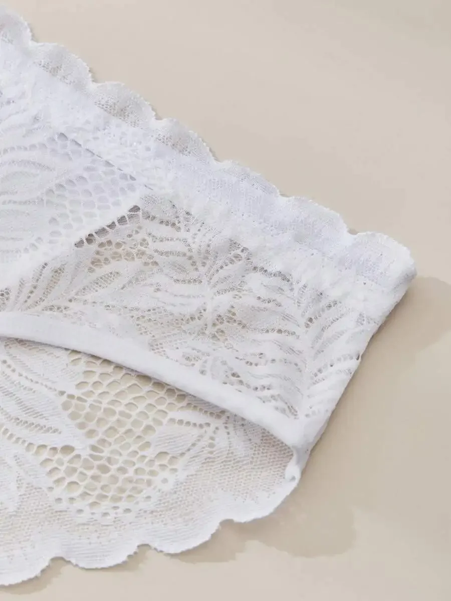 

5pcs Floral Lace Trim Bikini Panties For Women Comfortable Underwear Set