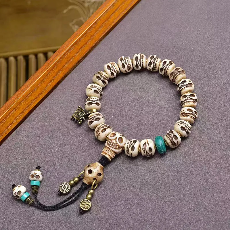 Backflow Tuo Lin Single Circle Agate Copper Clip Accessory Yak Bone Skull Bracelet
