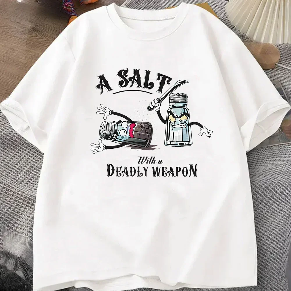 

Summer A Salt with A Deadly Weapons Funny Foodie Humour Dad Joke Pun Action Movie Parody Cotton T-Shirt Men Vintage T Shirt
