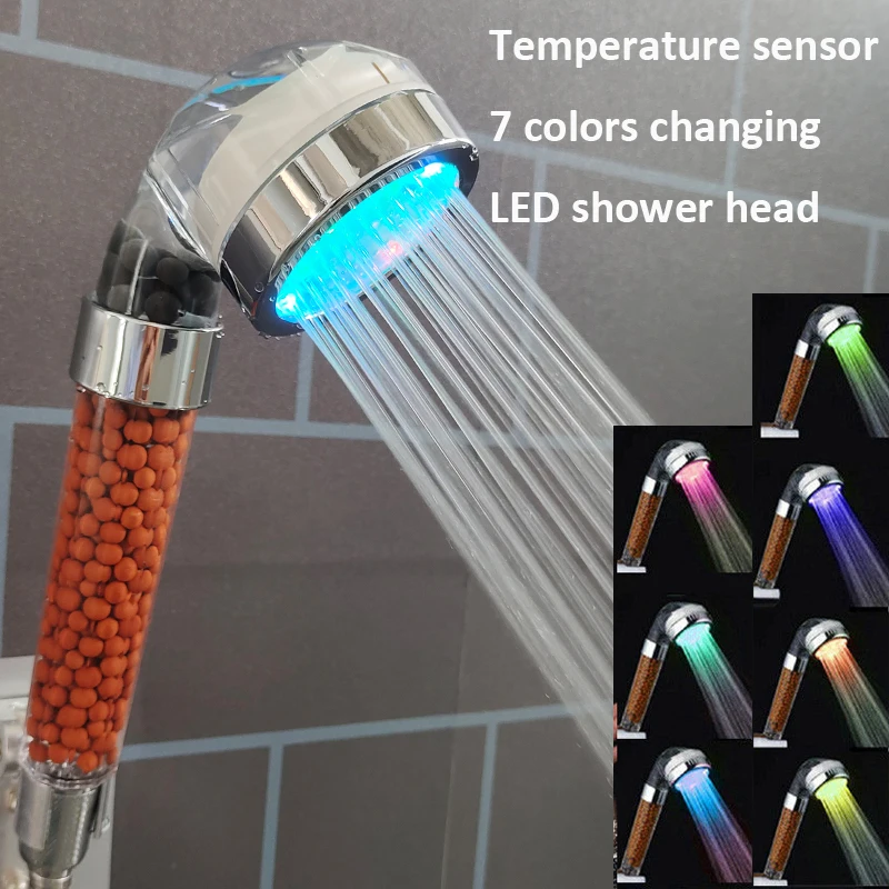 

High Pressure LED Shower Head Color Changing Temperature Sensor Spray Nozzles Anion Balls Spa Showerhead Bathroom Accessories