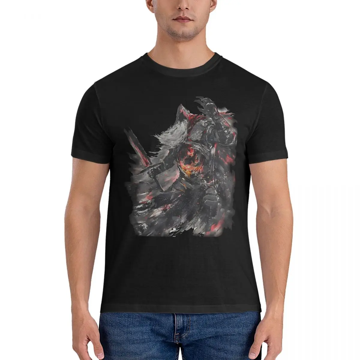 Men T-Shirts Knight Gael Cool Design Crazy 100% Cotton Tees Short Sleeve Dark Souls T Shirt Crew Neck Tops 4XL 5XL