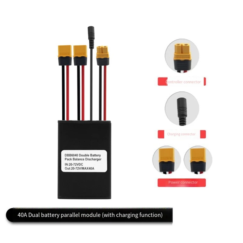 Convertitore di scarica doppia batteria per bici elettrica 20V‐72V 40A Adattatore per modulo parallelo a doppia batteria per motore E-Bike