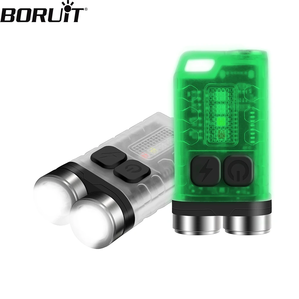 BORUiT V3 LED Keychain Portable Flashlight Work Light Type-C Rechargeable Mini Torch with Magnet UV Camping Pocket Lantern