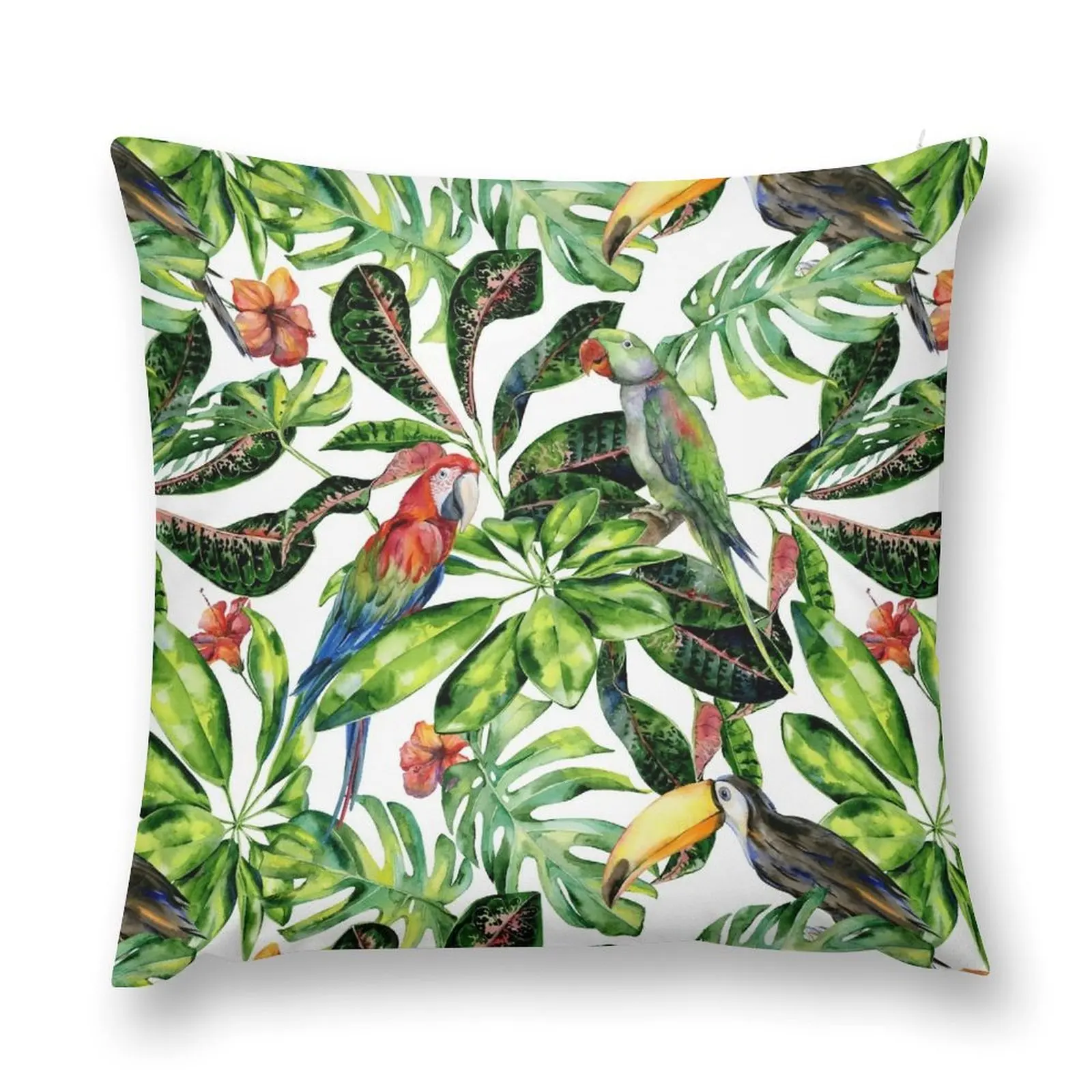 

Tropical pattern of toucan and parrotswatercolor Throw Pillow Cushion Cover For Sofa Pillow Case Christmas pillow