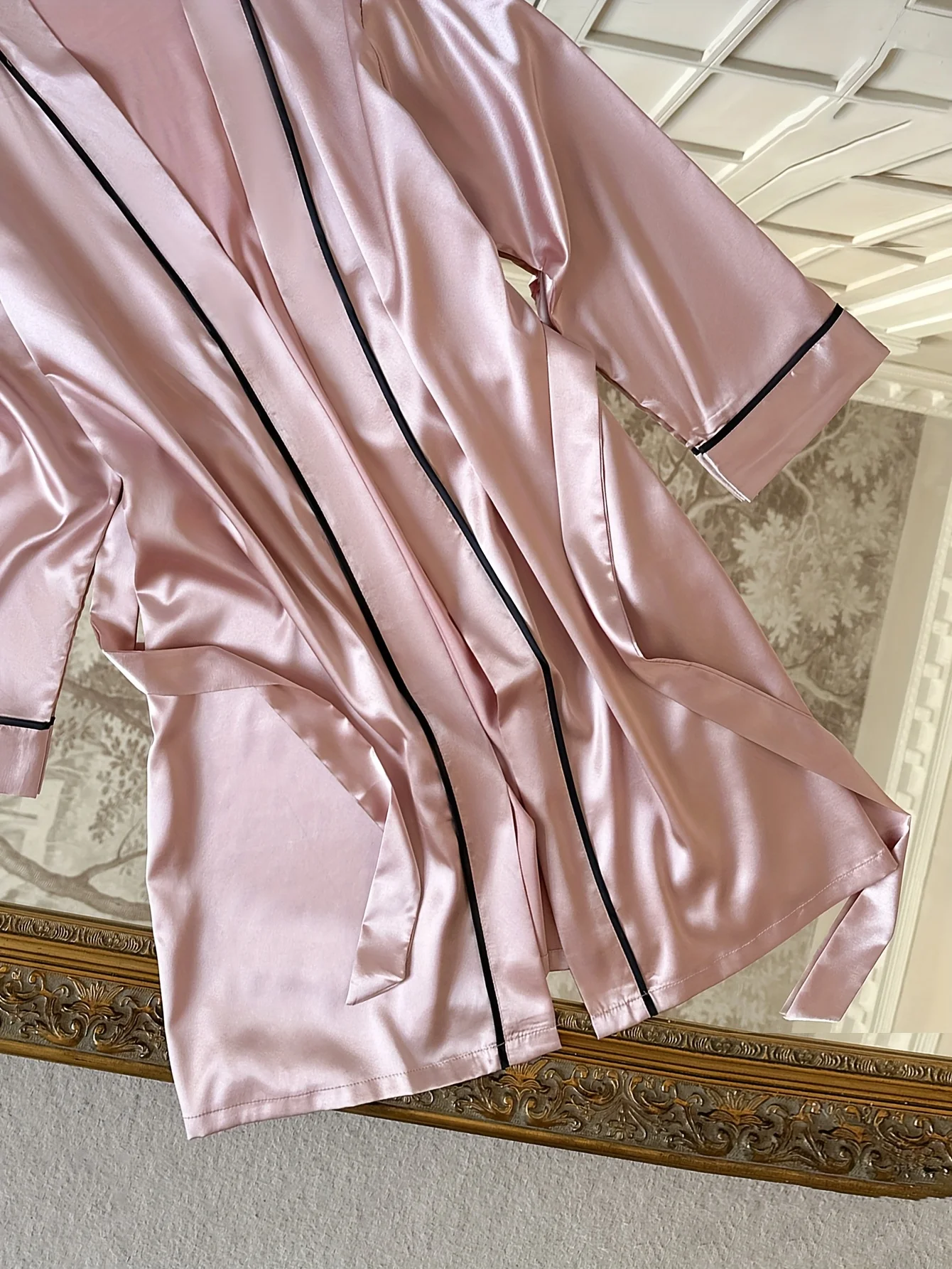 Elegant Women Sleep Robe V Neck Self Tie Waist Belt Loose Pajamas Casual and Comfortable Bedroom Bathrobe Loungewear Nightwear image 5