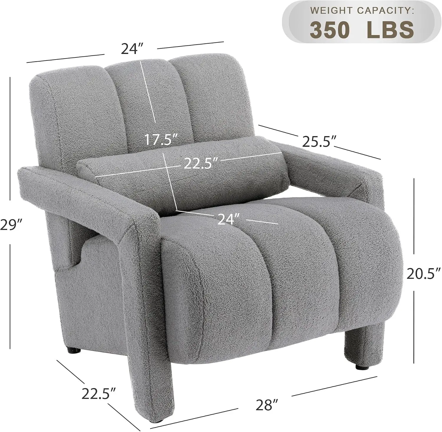 Accent Chair Set of 2, Modern Comfy Armchair for Living Room, Gray | Pillow, Wood Frame, Comfy, Cute, Reading, Armrests