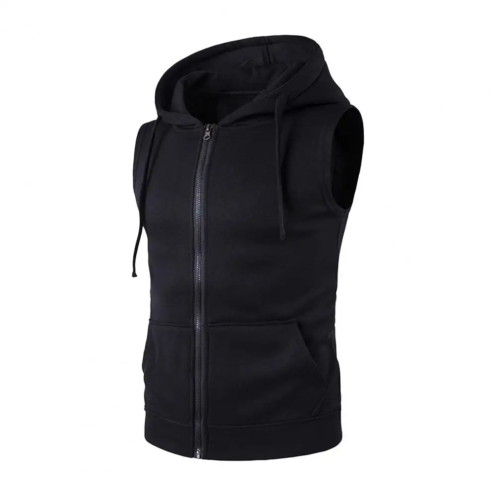 Men Hooded Vest Jacket Men's Hooded Sleeveless Vest Coat with Drawstring Waist Zipper Placket Pockets Summer Waistcoat for Men