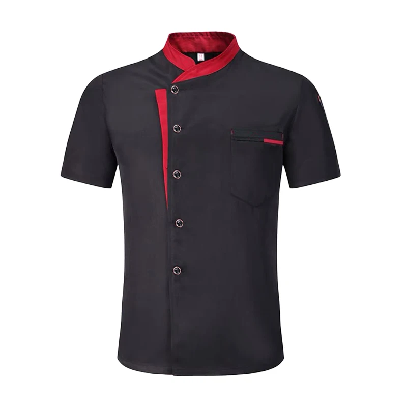 Unisex Chef Coat Short Sleeve Chef Jacket Men Women Black White Cook Uniform Restaurant Kitchen Cooking Work Shirt Red workwear