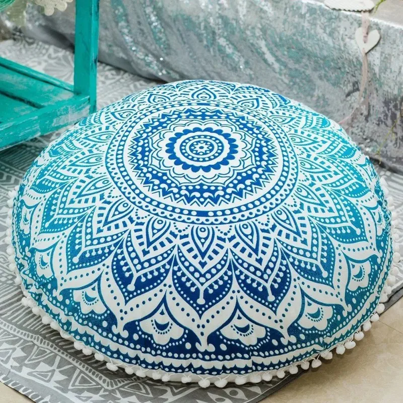 1pcs 43CM Round Bohemian Mandala Pattern Pillowcase Indian Elephant Printed Cushion Cover Boho Meditation Floor Pillows Case