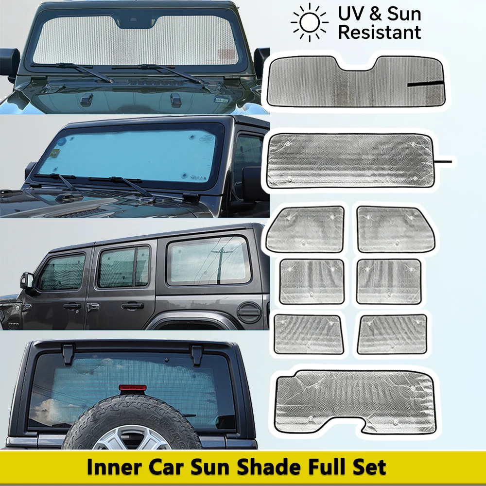 Outdoor Camping Jeep - ชุดบังแดดเต็มรูปแบบสำหรับกระจกข้างและกระจกหน้ารถ สำหรับรถจี๊ป แรงเลอร์ JL JT 4