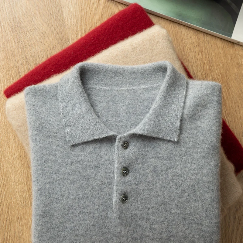 

Men's cashmere sweater autumn/winter business casual solid knitted loose wool Tops POLO collar Jumper basic pullover Blouse HOT