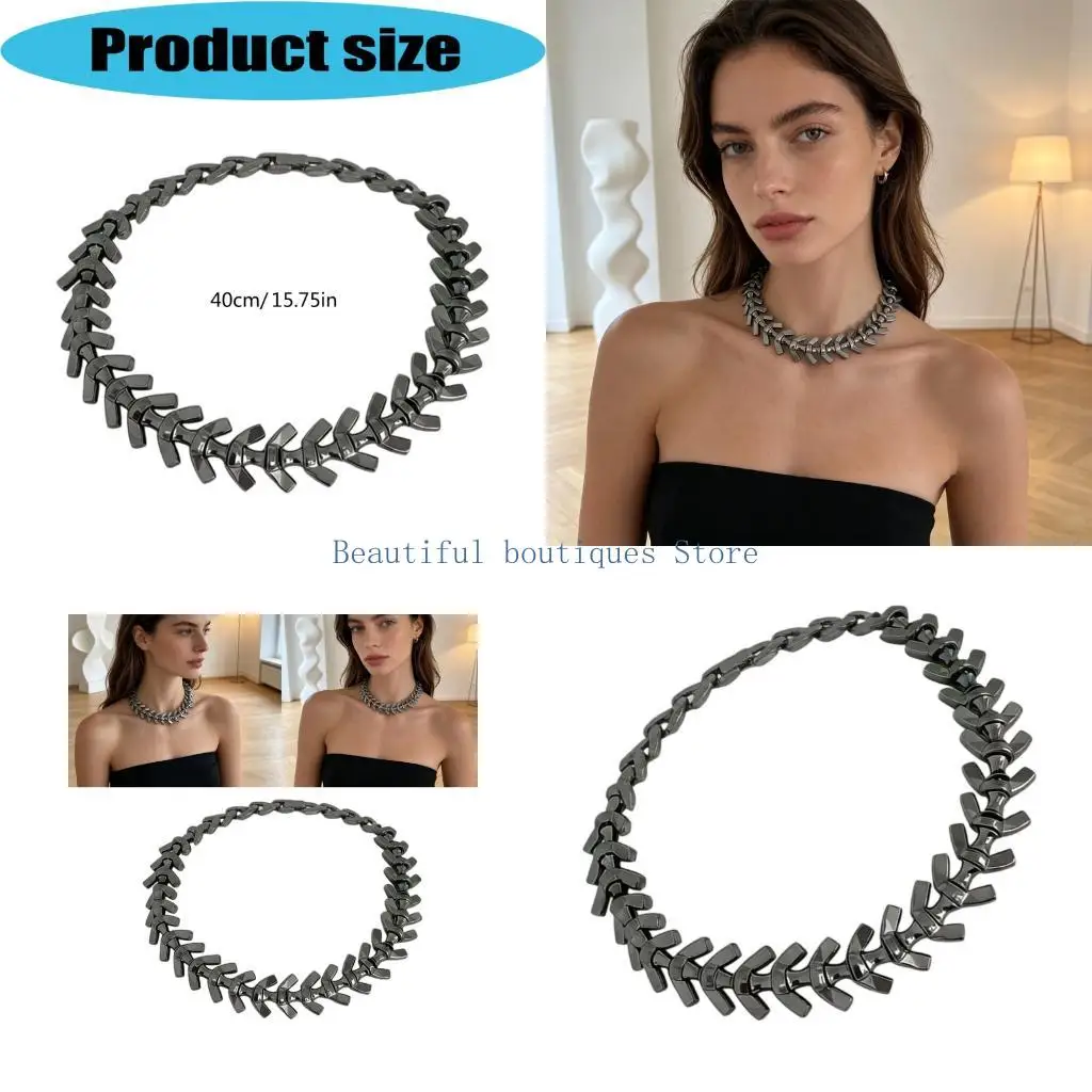 U4LF Statement Bone Chain Necklace with Stainless Steel Articulated Links, 40cm Collar Fit for Own Wear, Necklace Pairing and
