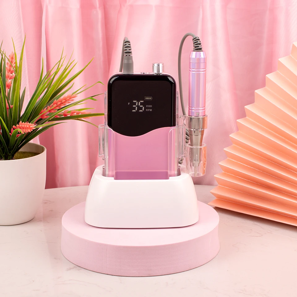 Mango de motor sin núcleo 35000RPM, fresa de uñas profesional portátil con base de escritorio, inalámbrico de 35K, batería recargable, onda potente 3