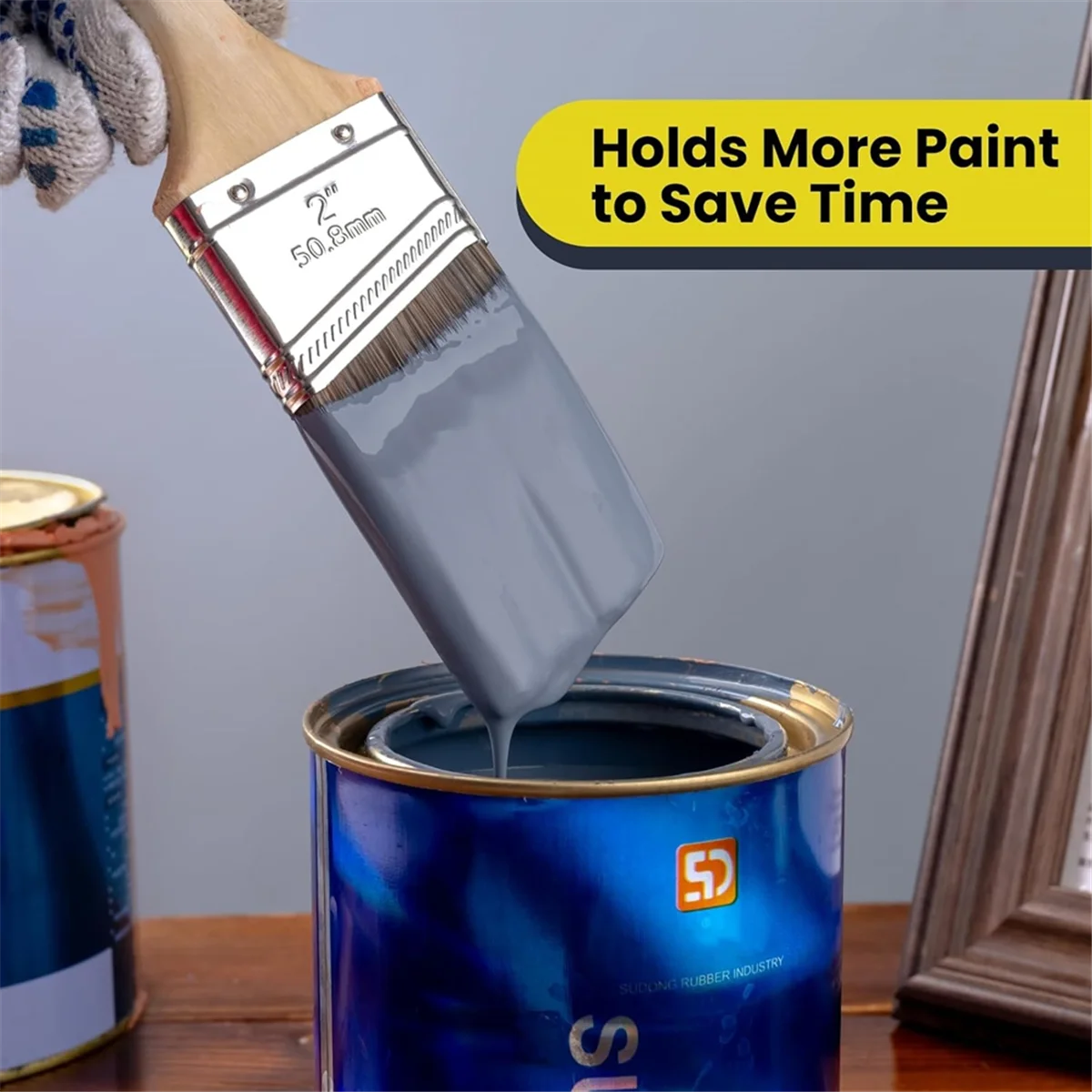 A83Z Paint Brush 4 Piece Set, 2" Short & Long Handle, 2.5" Angled Brushes with Paint Comb, Cabinet, Roller Brushe