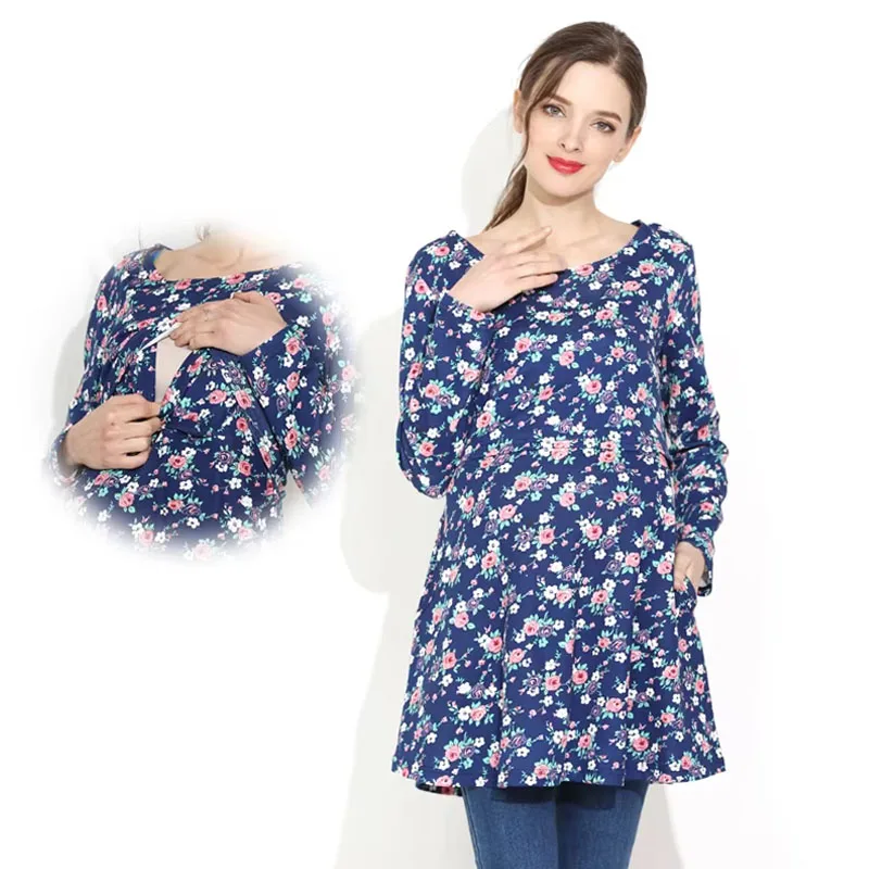 

Long Maternity Clothes Pregnant Women Clothes Cotton Spring T-Shirts Lactation Tops Breastfeeding Tees for Postpartum Women