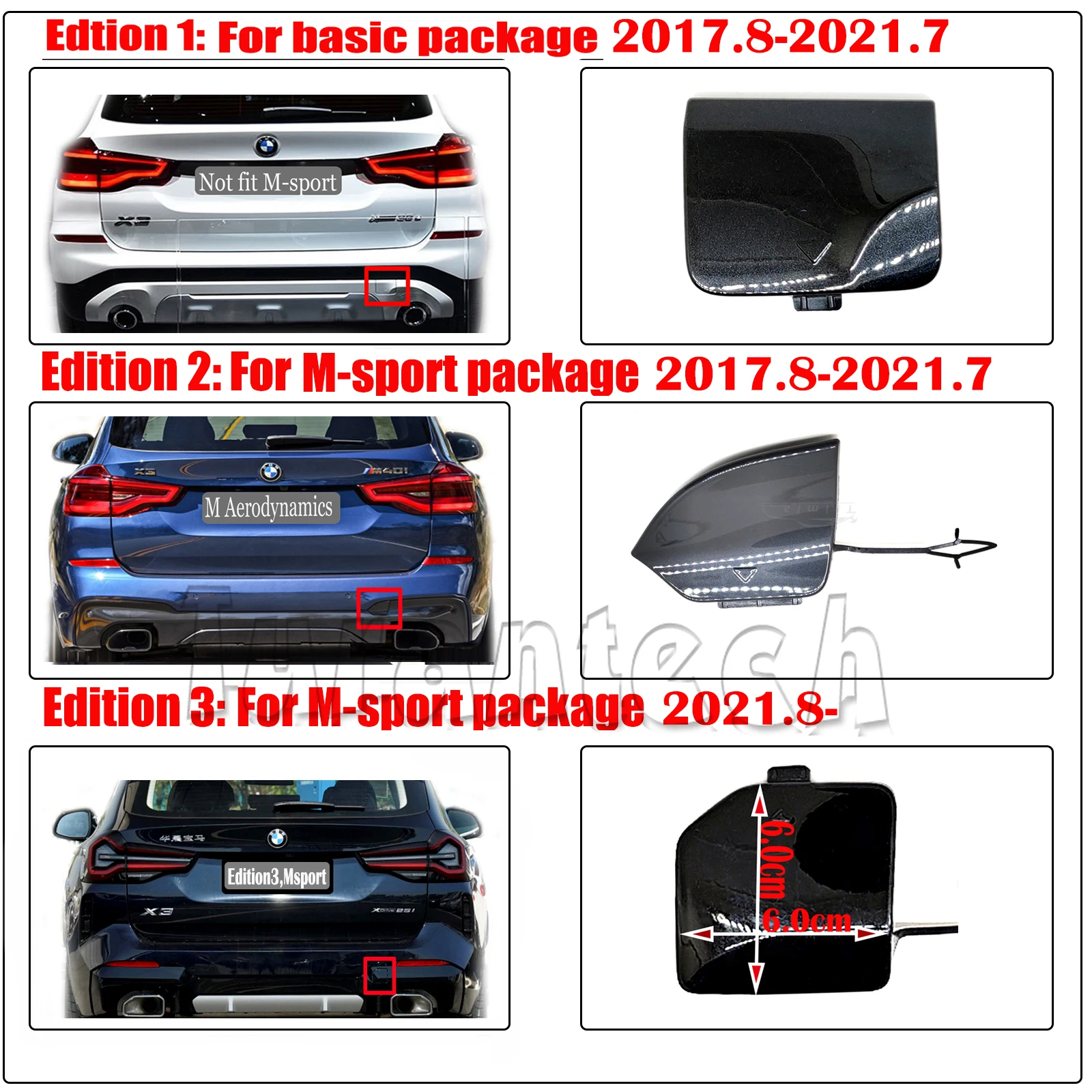 

Задняя крышка буксировки для 18-24 BMW X3 SG G01 18d 18i 20d 20i 25i 28i 30d 35d 35i XLine Msport xDrive sDrive