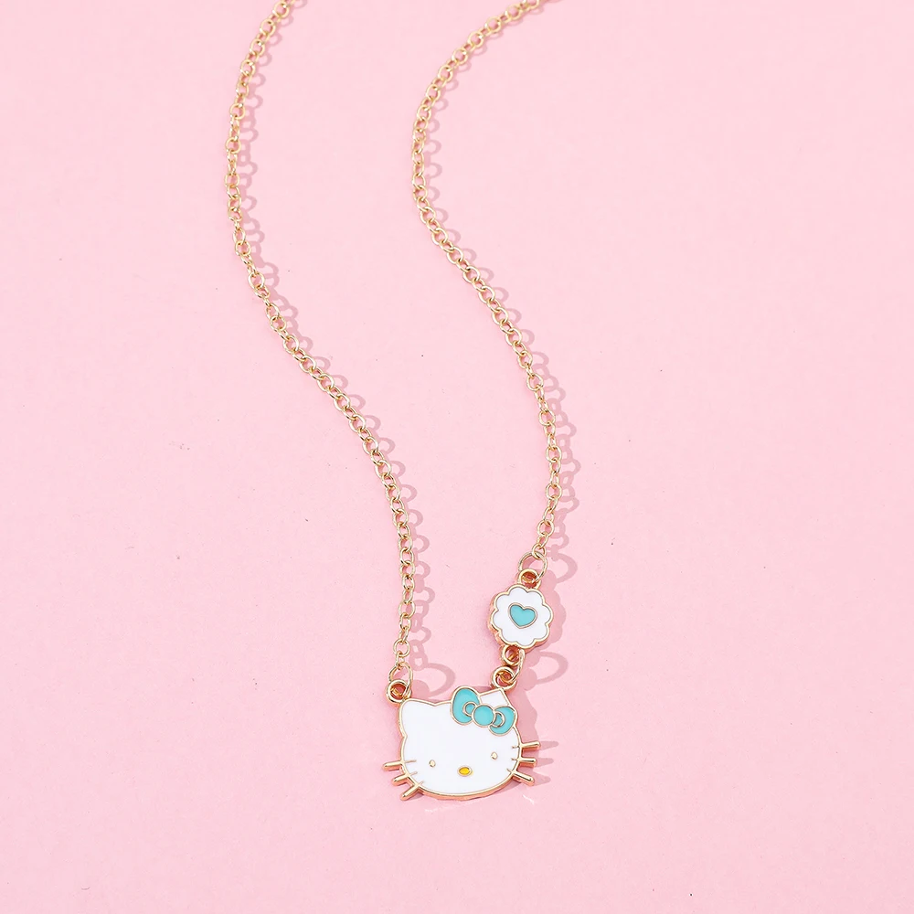 Sanrio Cute Hello Kitty Enamel Pendant Necklace Fashion Anime Jewellery Cartoon KT Cat Necklace Accessories