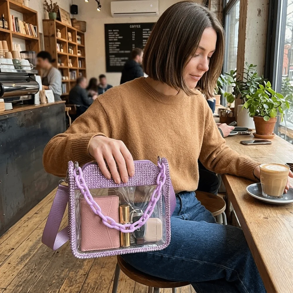 Waterproof Water-Sprinkling Festival Bag Clear PVC Thick Chain Transparent Chain Handbag Small Square Portable