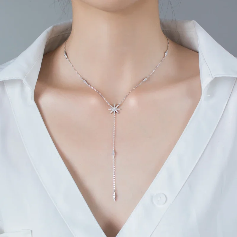 Trendy Pendant 925 Sterling Silver Chain Necklace Maple Leaf Shape AAA Zircon Shiny Jewelry For Women Holiday Gift Mother Gift view 6