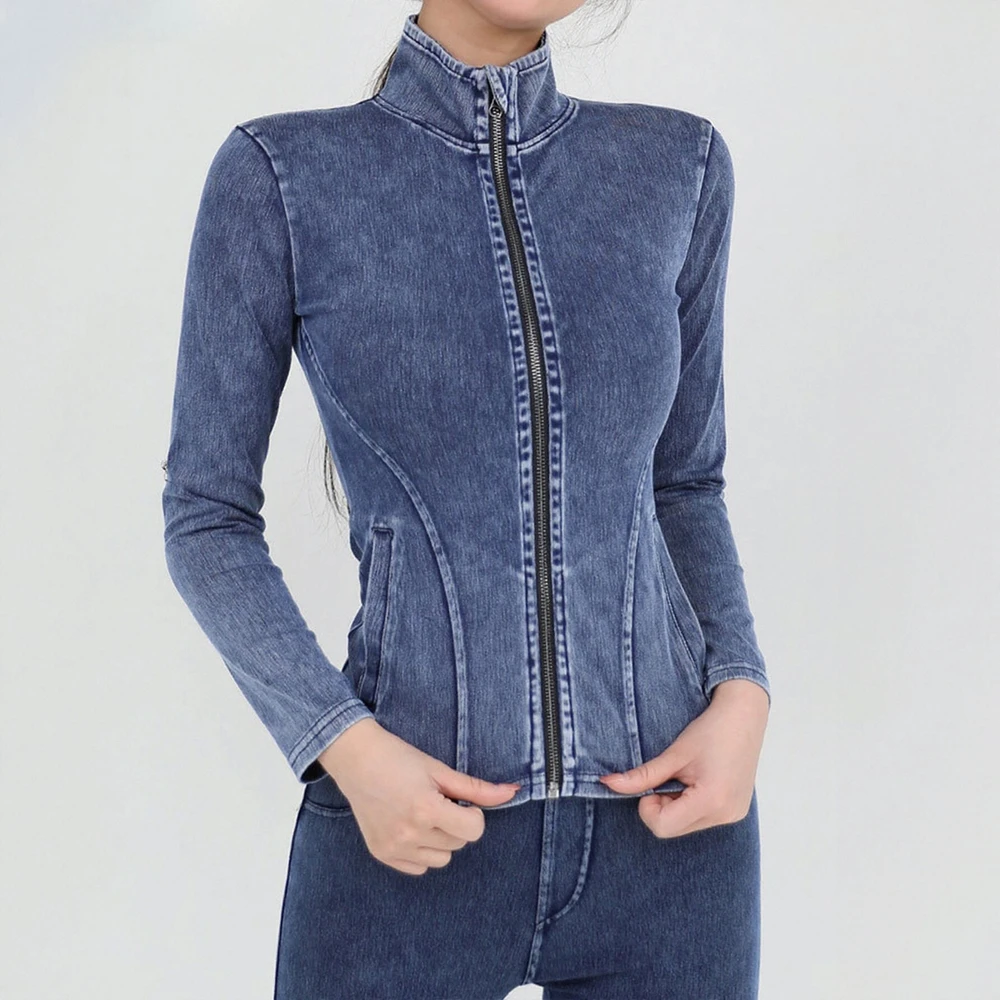 

Women's Long Sleeve Cardigan Korean Style Solid Color Zipper Stand Collar Casual Daily Autumn Winter Bright Line Decoration