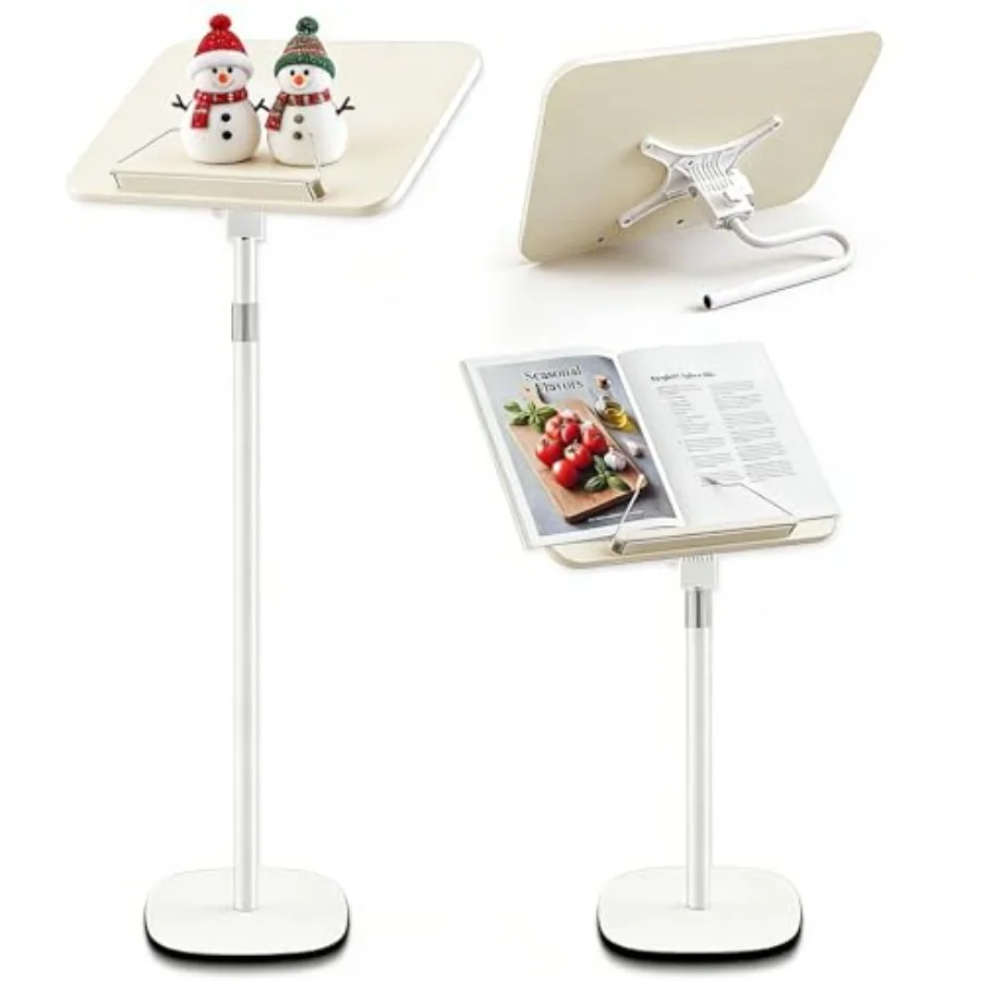

2 in 1 Dual-use Floor Desktop Book Stand White for Music Stand Bible Holder Podium Recipe Cookbook Foldable Book Holder for Rea