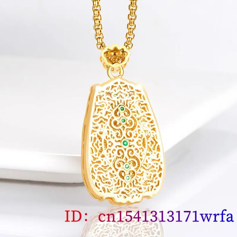 Collier pendentif Ruyi en jadéite bleue du Myanmar pour hommes, bijoux naturels, véritable birman, diversifier soigneusement, tour de cou ismans, pierre sculptée, plaqué or 18 carats