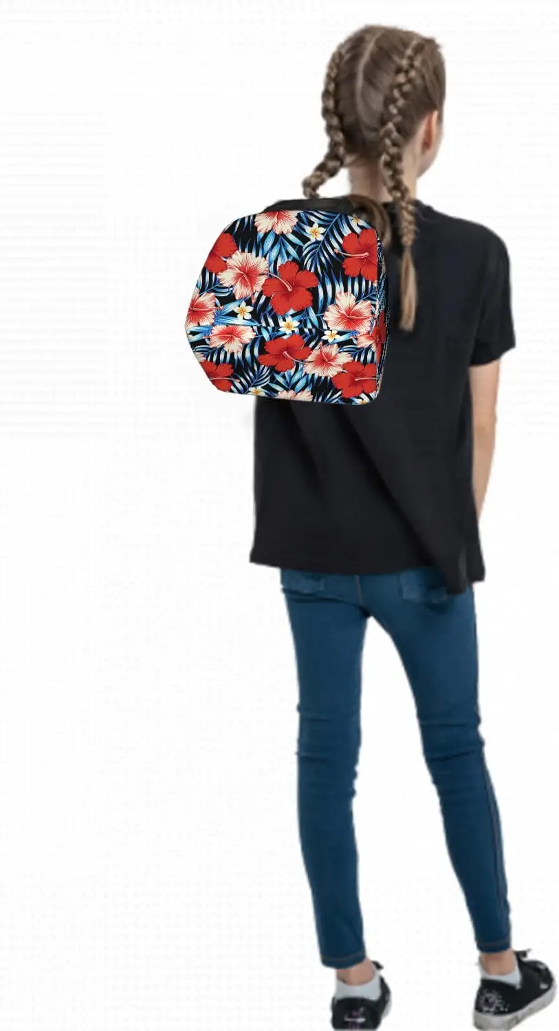 Grand sac à lunch isotherme Hibiscus rouge, feuilles tropicales bleues, boîte à lunch florale hawaïenne pour garçons, filles, hommes, femmes,