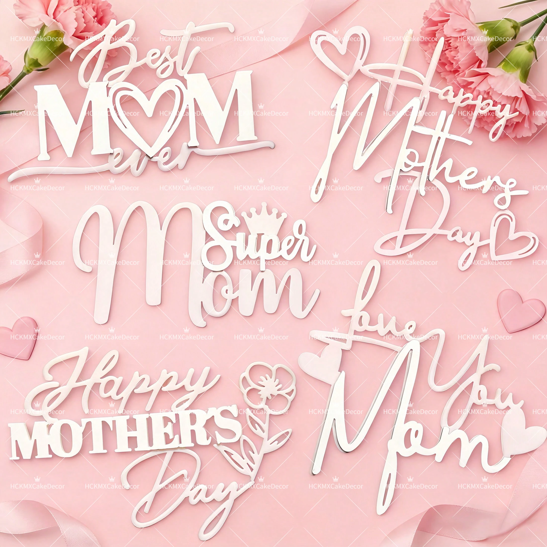 3 Adornos para Pastel del Día de la Madre, Acrílico Blanco, 'La Mejor Mamá del Mundo', Decoraciones para Pastel para la Fiesta del Día de la Madre