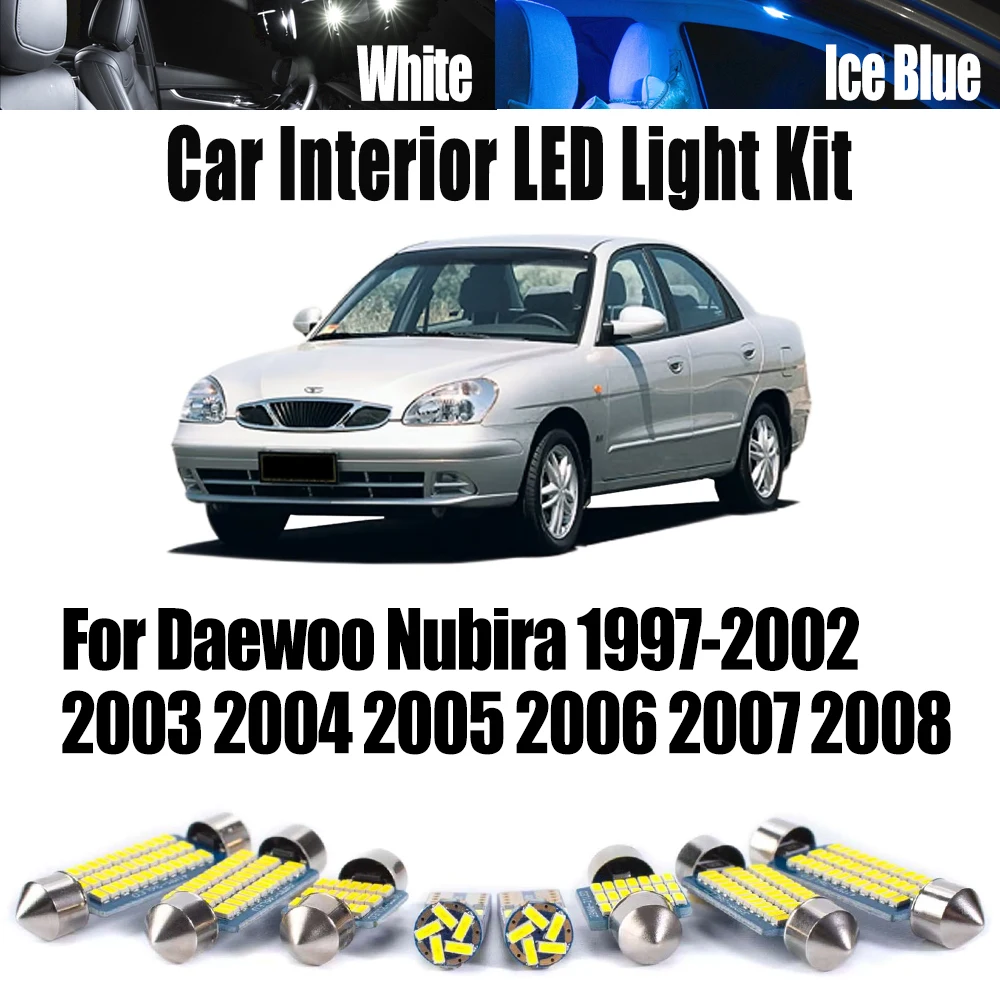 

10 шт. автомобильная лампа Canbus для Daewoo Nubira 1997-2003 2004 2005 2006 2007 2008 светодиодный комплект внутреннего купольного номерного знака для чтения карт