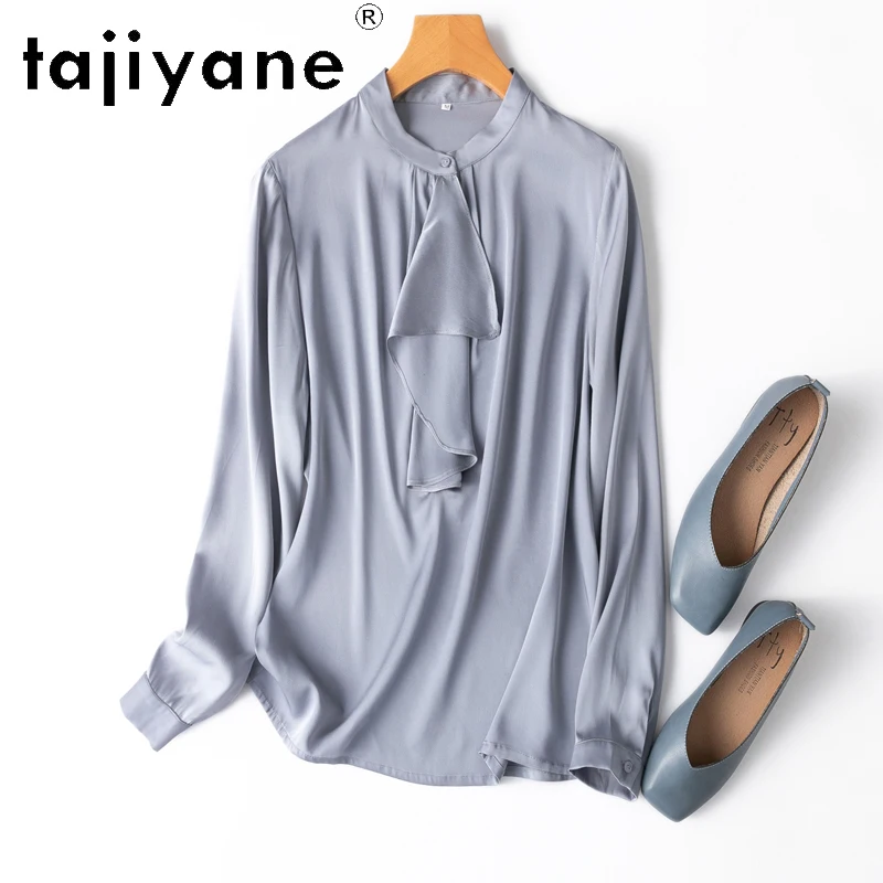 

TAJIYANE 93% Mulberry Silk Blouse Elegant Haze Blue Shirt Woman New Arrivals 19MM Summer Blouses 2025 Ladies Clothes Блузка