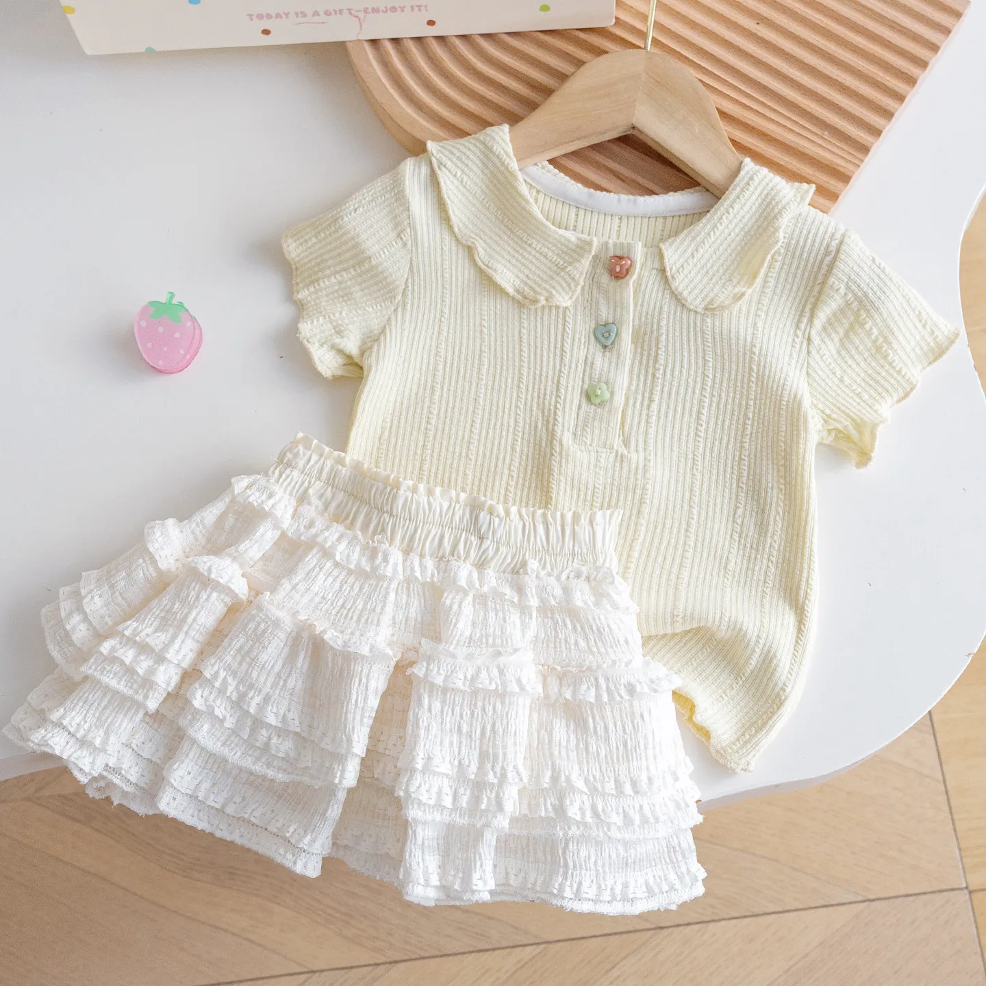 Baby Summer Sweet Set Cream Pit Bar Top White Cake Skirt Little Girl Gentle Style Summer Two Piece Set