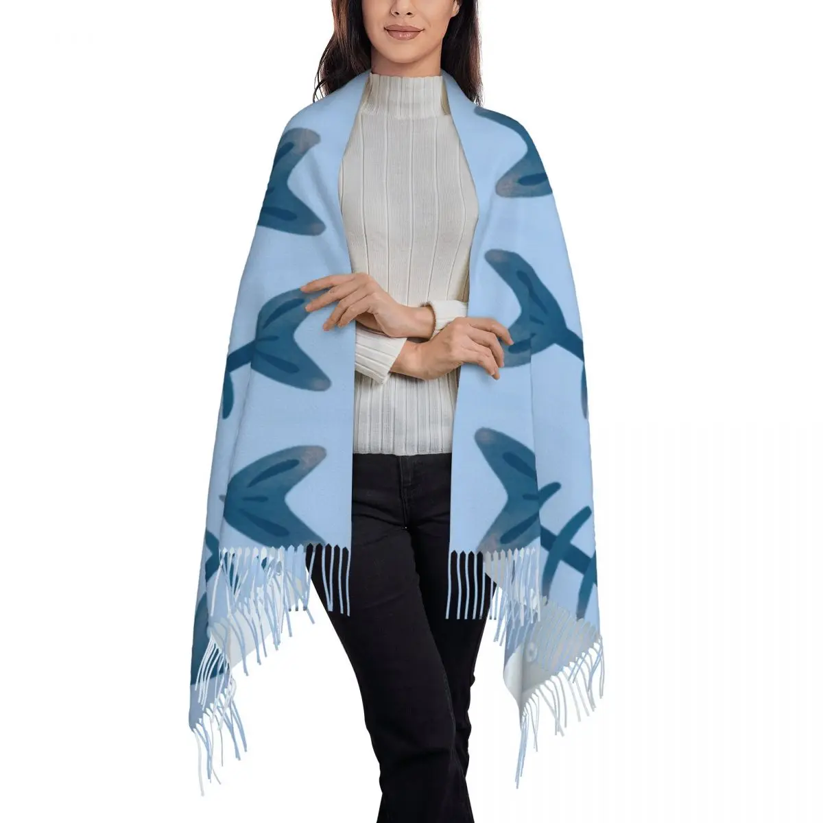 Poor Fish Scarf Tassel Scarves for Women Soft Warm Shawls and Wraps Large Fall Winter Shawl Wrap