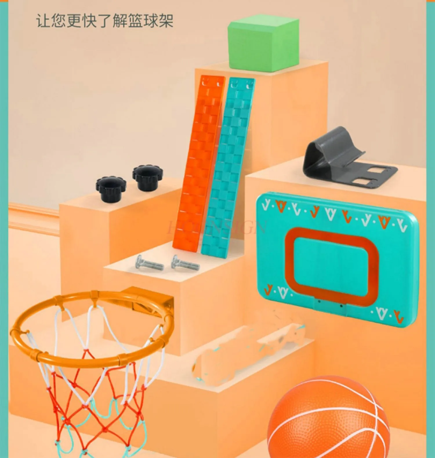 Kinderponsvrij en verstelbaar hangend basketbalrek voor binnen, huishoudelijk schietframe, wandhangend basketbal