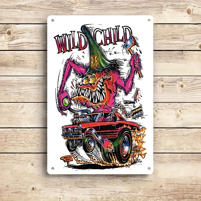 1 قطعة 2D سيارة مسطحة الرجعية الوحش الحديد اللوحة الإبداعية ديكور جدران المنزل المرآب بار متجر شخصية معلقة الديكور الأمريكية #4