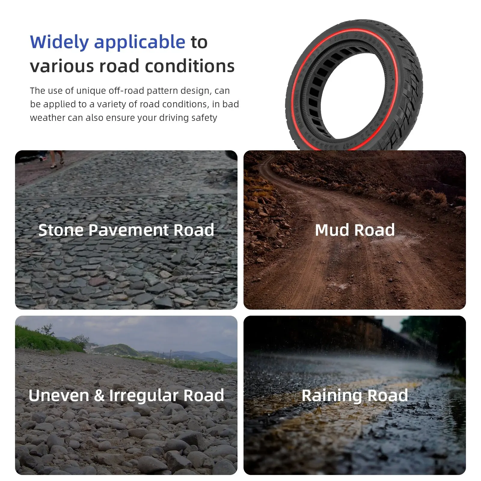 Ulip 9 Zoll 9,5x2 Off-road Vollreifen 9,5*2 Tubeless Reifen Für Xiaomi M365 Pro 1S Mi3 Roller Pannensichere Ersatzteile – Detail 5