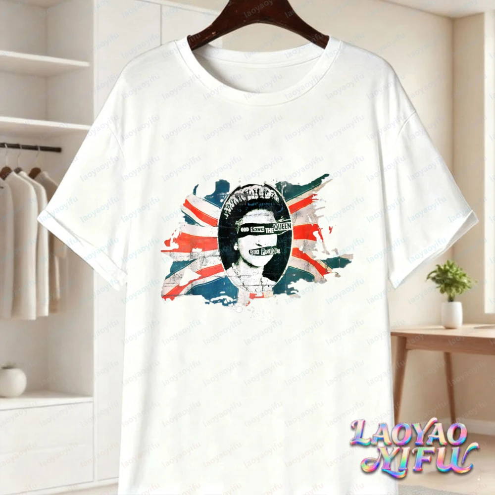 Punk Queen Cotton Tee Vintage Classic God Save The Queen Union Jack Graphic T-Shirt Trend Gothic Rock Tops Women Men's Clothing