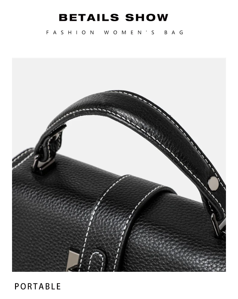 Aidrani 2026 Commuter Litchi Grain Hochwertige Kleine Schultertasche aus Leder für Damen mit Schnalle, Schwarze Kleine Quadratische Tasche – Detail 15
