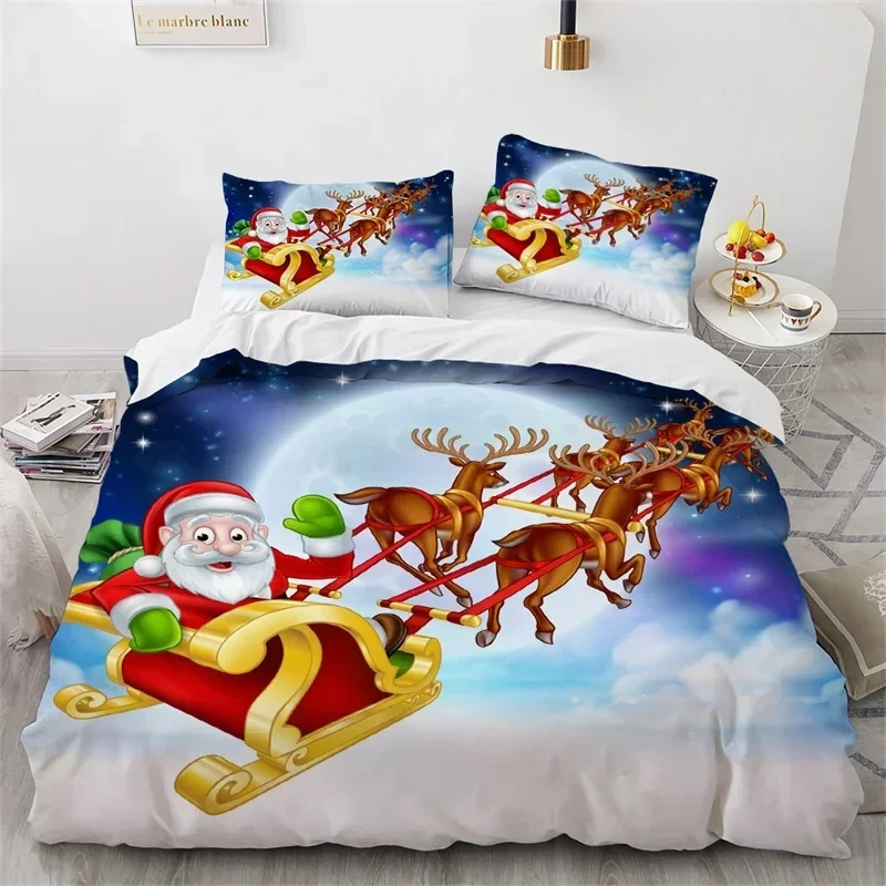 Christmas Duvet Cover Microfiber Santa Claus Comforter Cover Cartoon Bedding Set Twin King Quilt Cover With Pillowcases