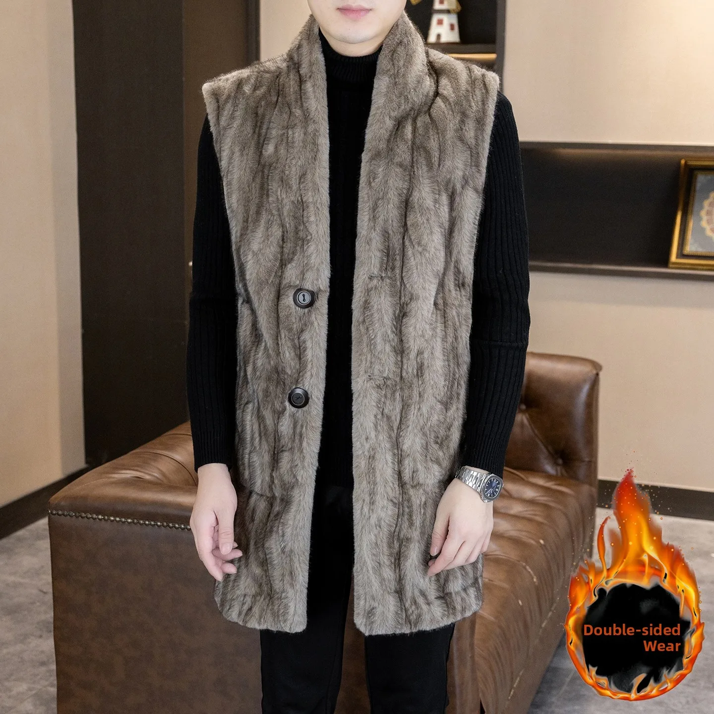 

Жилет из искусственной кожи и меха средней длины, теплый, модный, молодежный, большой размер, на одной пуговице, цветной