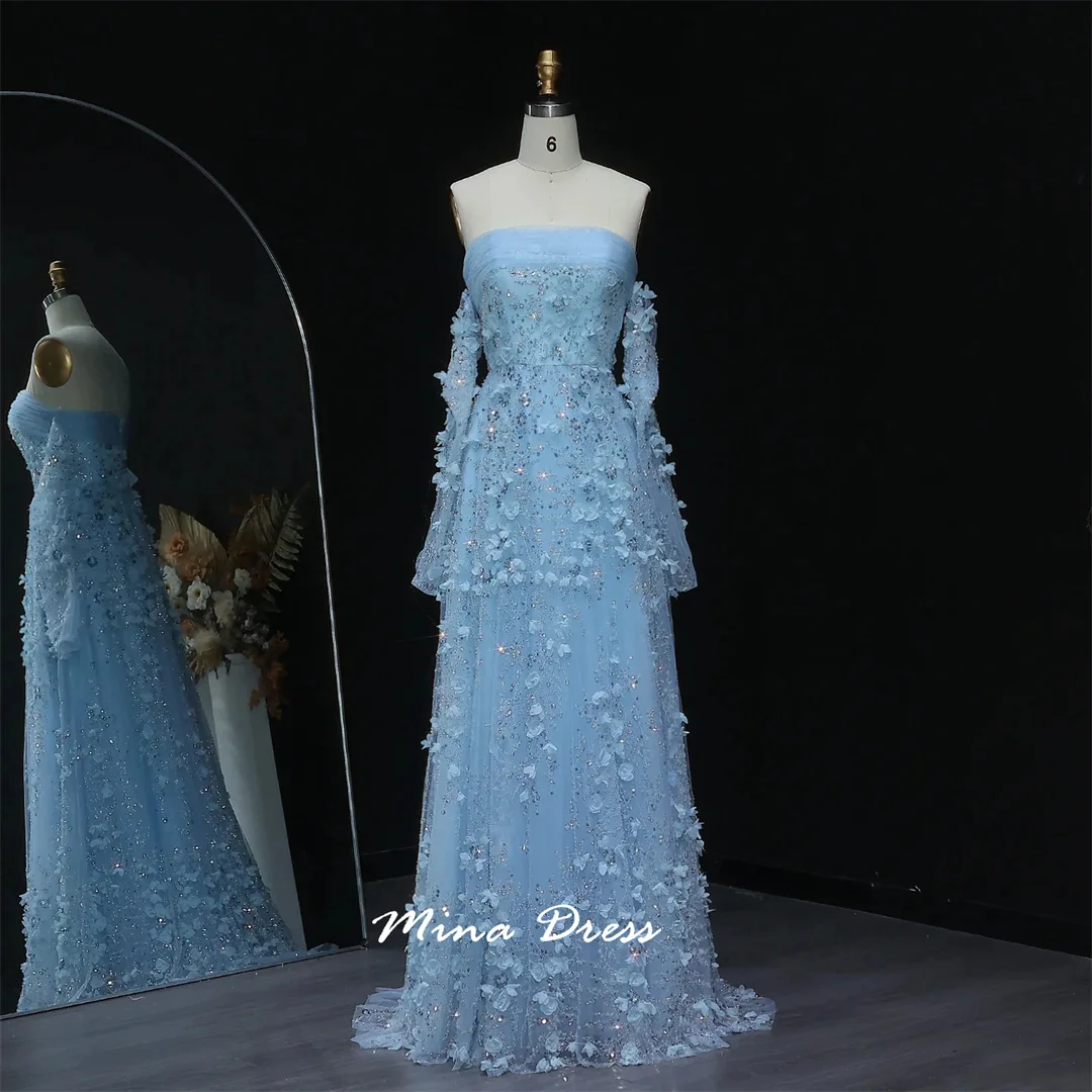 Mina Abiti eleganti da donna personalizzati con fiori 3D per occasioni speciali Perline Abito da sera arabo con top a tubo Abito da ballo di lusso