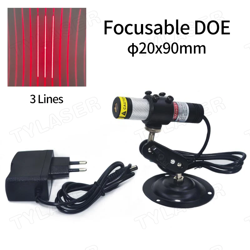 DOE Red 3 linie wodoodporny D20X90mm Focusable 650nm 50mW 100mW 150mW 200mW moduł laserowy do pozycjonowania cięcia