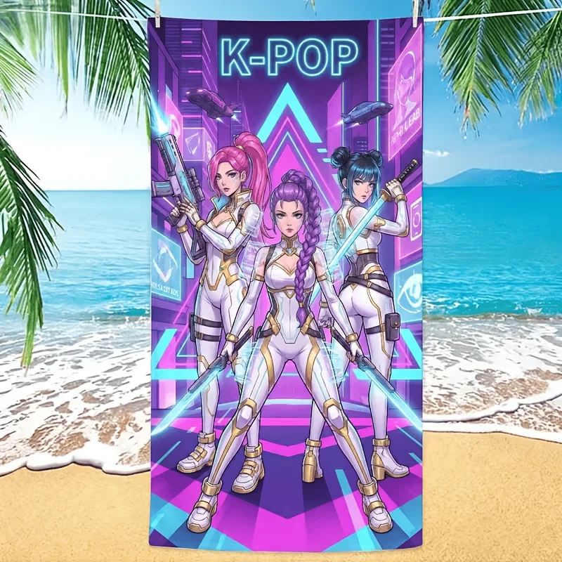 Toalla de Playa Cyberpunk del Grupo Femenino de K-POP Future Warrior Gear, Microfibra Ultrafina, Toalla Extra Grande de Secado Rápido y Resistente a la Arena para la Playa