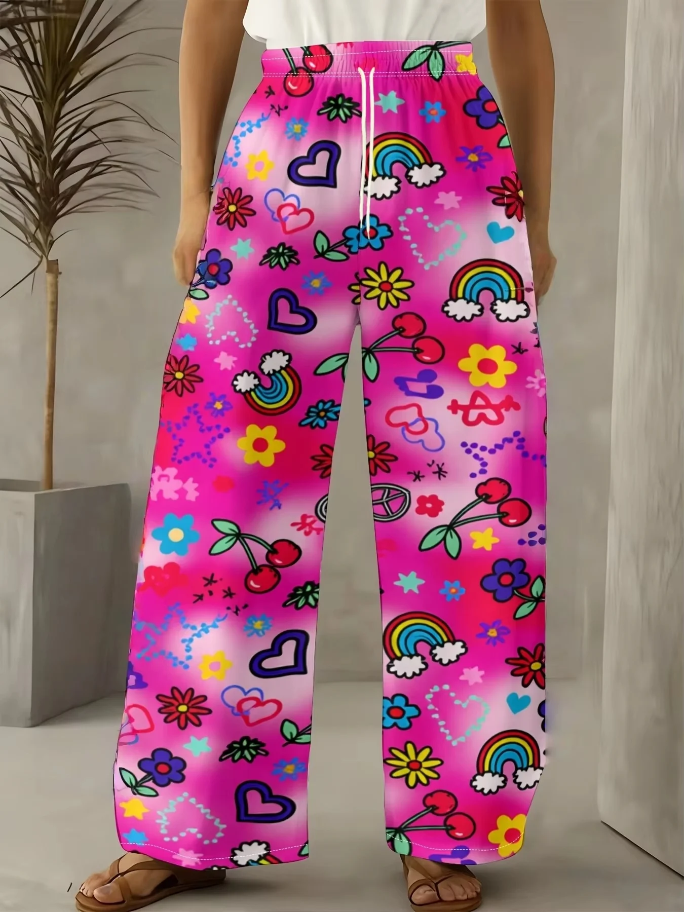 

3D-штаны с розовым градиентом и радужным принтом для мужчин и женщин, быстросохнущие, удобные, с эластичной талией, с цветным принтом в виде сердечек, повседневные, детские.