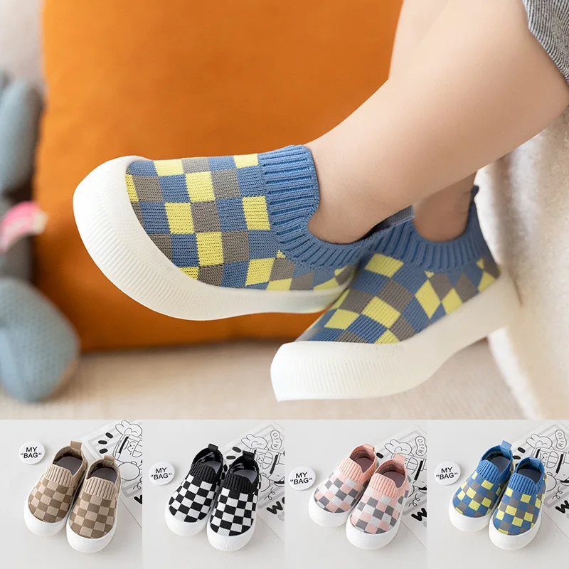 

2025 Spring New Slip-on Toddler Shoes Baby First Walkers Boys Girls Autumn Non-Slip Classic Plaid Sneakers Sport Shoes